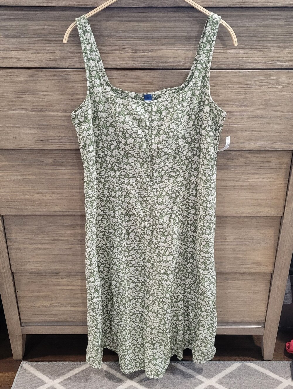 Green Floral Linen Blend Midi Dress